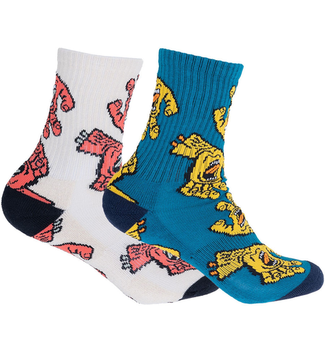 Santa Cruz Crowded Hand Crew Sock 2pk (Youth 2-8) - Concrete/Teal