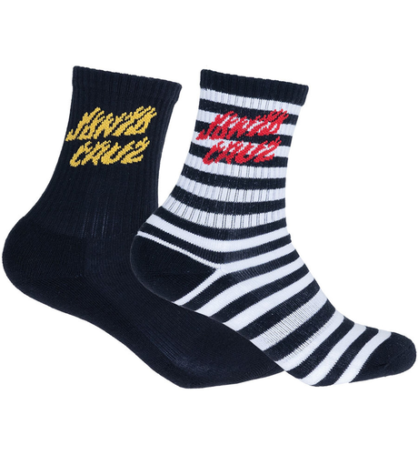 Santa Cruz Flame Strip Crew Sock 2pk (Youth 2-8) - Blk-Blk/Wht Stripe