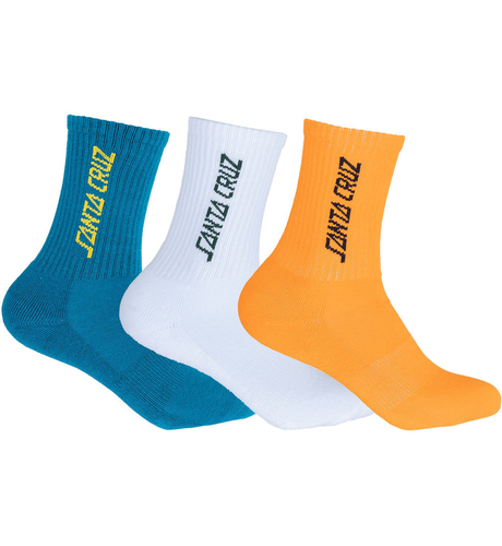 Santa Cruz Solid Strip Crew Sock 3pk (Youth 2-8) - Teal/Wht/Orange