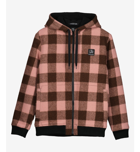 Swanndri Crooked River Wool Hoodie - Rose/Coffee Check