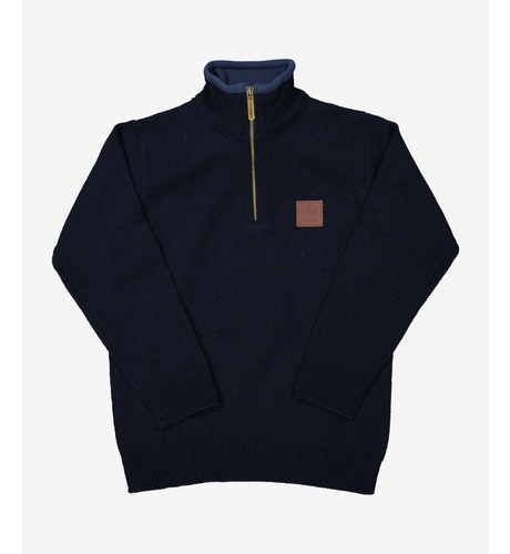 Swanndri Mariner Zip Neck Wool Sweater - Navy