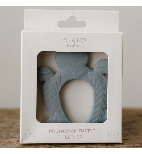 Bo & Ko Polynesian Turtle Teether - Duck Egg Blue