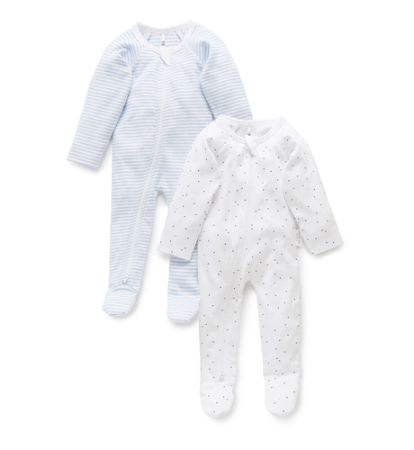 Purebaby Zip Growsuit 2pk - Pale Blue