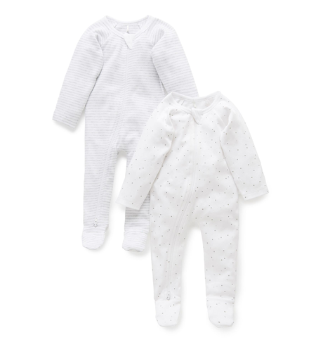 Purebaby Zip Growsuit 2pk - Grey Melange