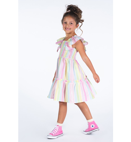 Rock Your Kid Sorbet Stripe Shirred Dress