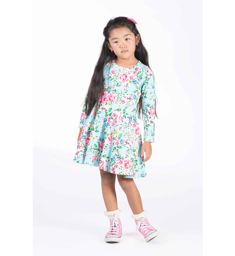 Rock Your Kid Blue Garden L/S Waisted Dress