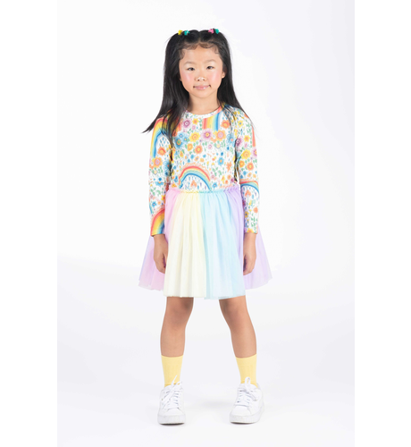 Rock Your Kid Rainbows & Flowers L/S Circus Dress