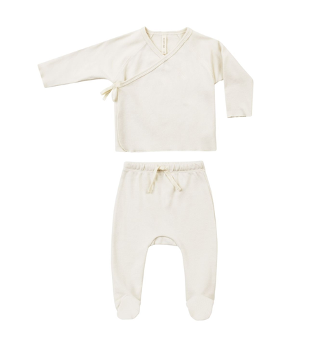 Quincy Mae Wrap Top + Footed Pant Set - Ivory