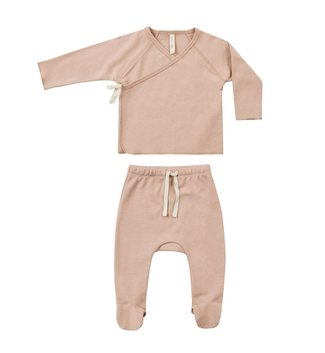 Quincy Mae Wrap Top + Footed Pant Set - Blush