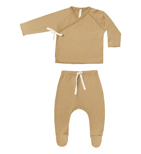 Quincy Mae Wrap Top + Footed Pant Set - Honey