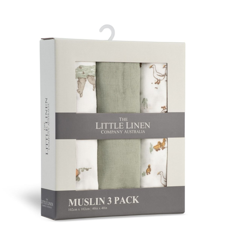 TLLC Muslin 3pk Wraps - Farmyard Lamb