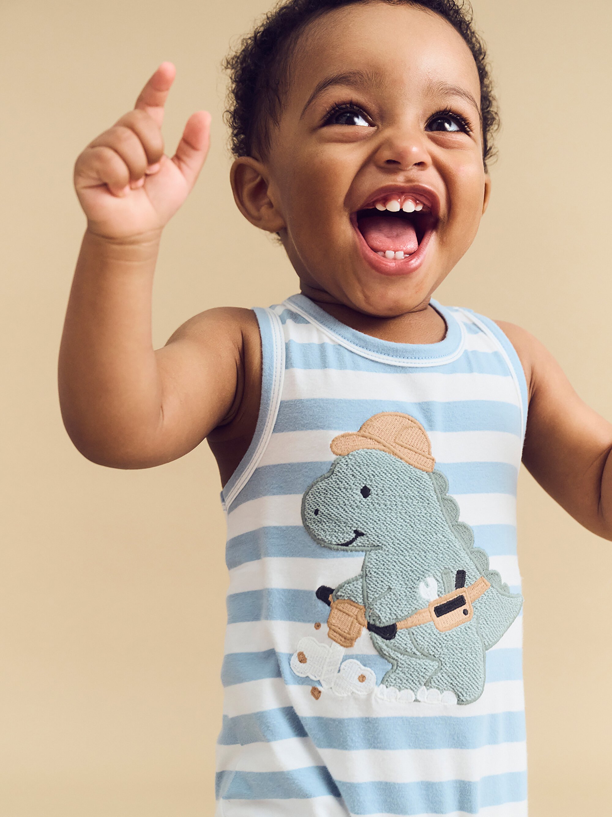 House on the Hill＊Sleeveless Rompers Huxbaby Construction Dino Stripe Sleeveless Romper - SHOP BY BRAND