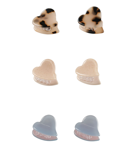 Rylee + Cru Mini Heart Clips - Tortoise, Dusty Blue, Shell