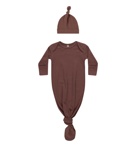 Quincy Mae Knotted Baby Gown + Hat Set - Plum