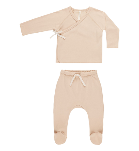Quincy Mae Wrap Top + Footed Pant Set - Shell