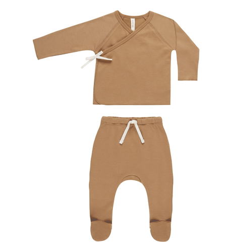Quincy Mae Wrap Top + Footed Pant Set - Golden