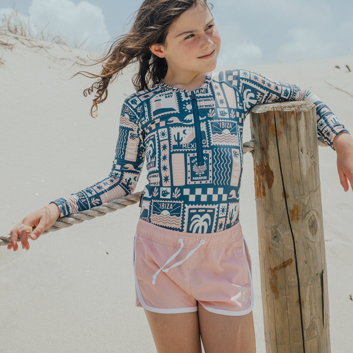 Crywolf Surf Short Blush CLOTHING GIRL Girls Shorts Kids Clothing NZ Shop Online Kid Republic S24 25 Crywolf D1