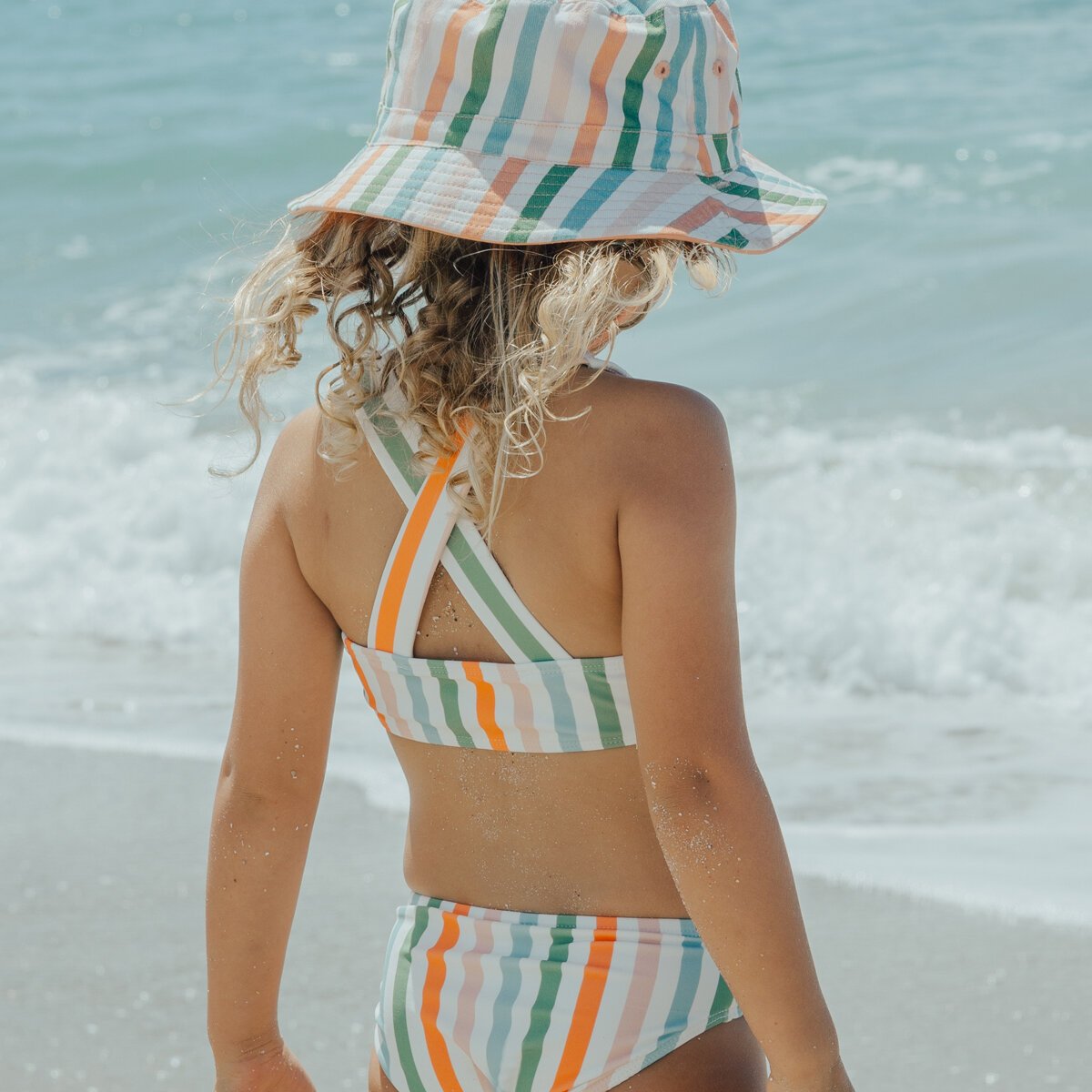 【PLAGE】Crepe high neck swim set ☆ 3pcs (2COLORS) Side Ruched Boat Neck Top - Abstract Prism - Final Sale