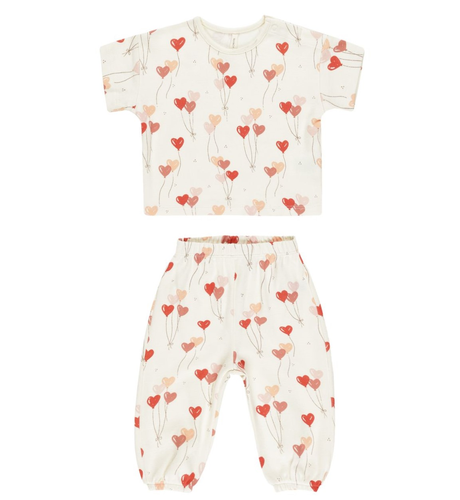 Quincy Mae Jersey Tee + Pant Set - Heart Balloons