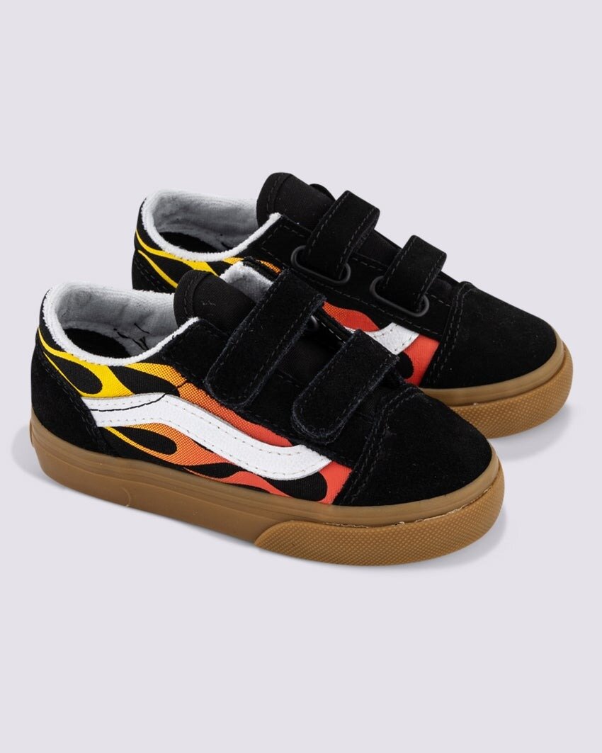 Vans Toddler Old Skool Velcro Flame Black/Gum FOOTWEAR