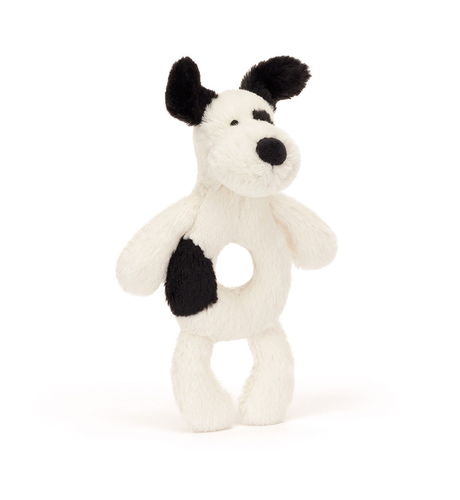 Jellycat Bashful Black & Cream Puppy Ring Rattle