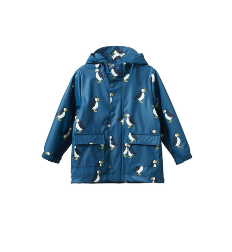 Nature Baby Raincoat - Puffin Teal Print
