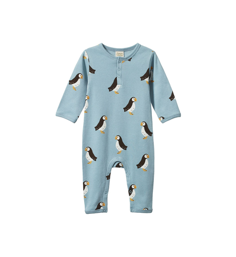 Nature Baby Henley Pyjama Suit - Puffin Print