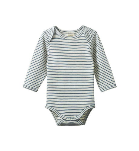 Nature Baby L/S Bodysuit - Teal Pinstripe