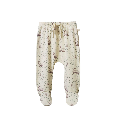 Nature Baby Merino Wool Footed Rompers - Rabbitty Print