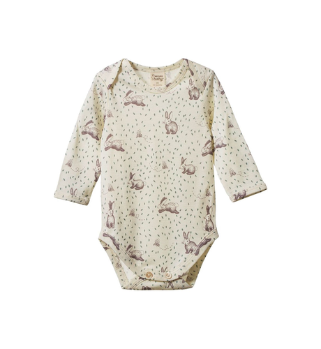 Nature Baby Merino Wool L/S Bodysuit - Rabbitty Print