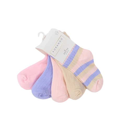 Korango Ribbed Socks 5 pk - Block & Pink Stripe