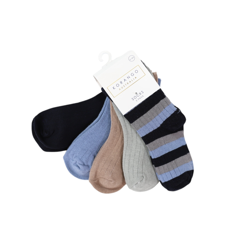 Korango Ribbed Socks 5 pk - Block & Navy Stripe