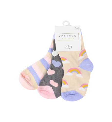 Korango Ribbed Socks 3 pk - Sunshine & Rainbows