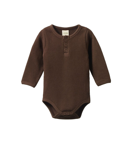 Nature Baby Henley L/S Waffle Bodysuit - Pinecone