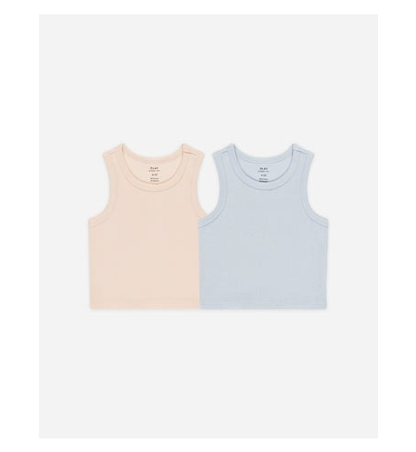 Rylee + Cru Ribbed Tank 2pc Set - Shell/Light Blue
