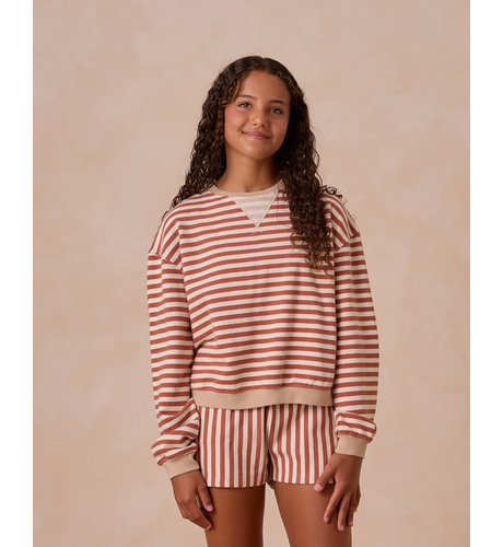 Rylee + Cru Oversized Crew + Short Set - Poppy Stripe