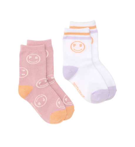 Pretty Brave Smiley Socks 2pk - Blush/White