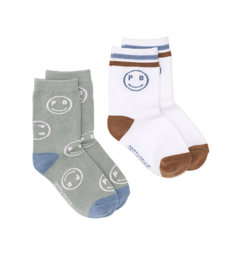 Pretty Brave Smiley Socks 2pk - Sage/White