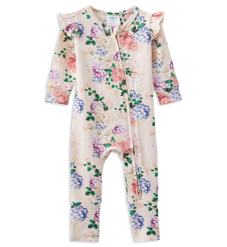 Milky Hydrangea Zip Frill Romper - Pale Pink