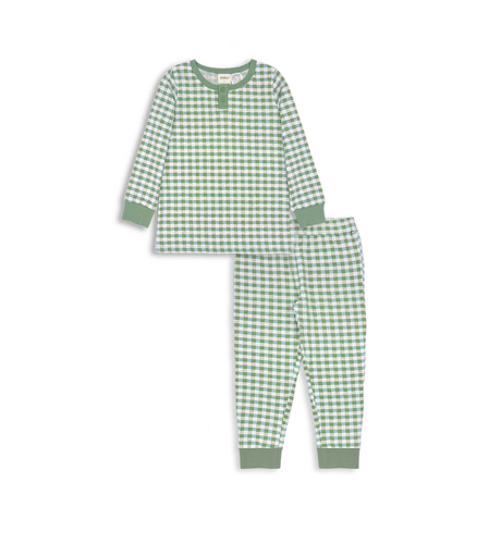 Milky Gingham Henley PJs - Dove Marle