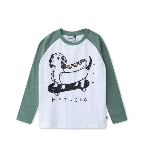 Minti Hot Dog L/S Tee - White Marle/Forest Marle