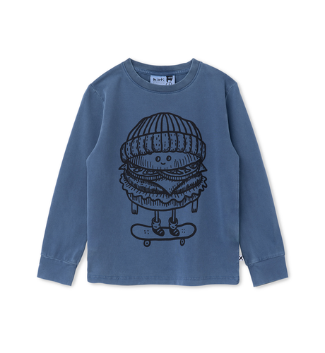 Minti Burger Skater L/S Tee - Blue Wash