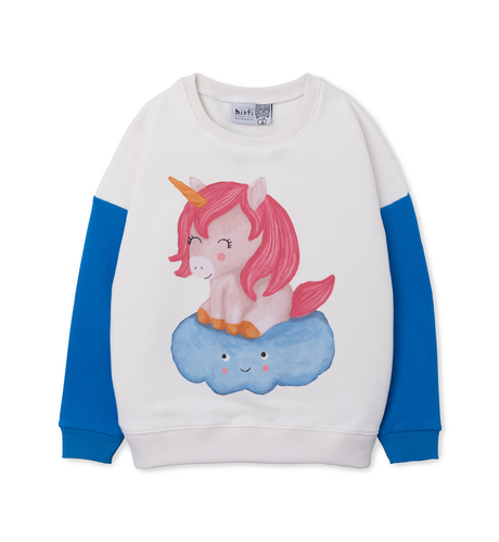 Minti Unicorn On A Cloud Furry Crew - Cream/Bright Blue