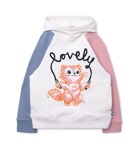 Minti Lovely Kitty Furry Hood - Cream/Muted Blue/Pink