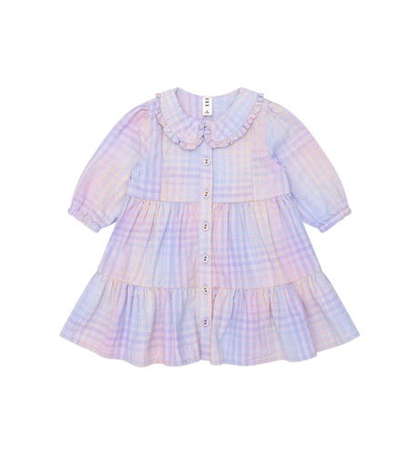 Huxbaby Rainbow Check L/S Frill Dress