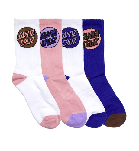 Santa Cruz Other Dot Crew Sock 4Pk (Womns 6-10) - White/Pink/Cobalt
