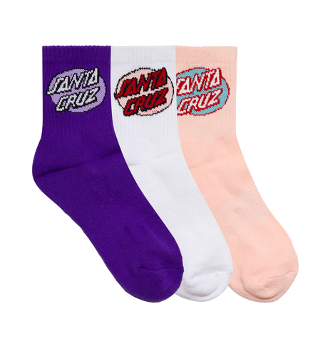 Santa Cruz Oval Dot Mid Sock 3Pk (Yth 2-8) - Pnk Coral/White/Iris