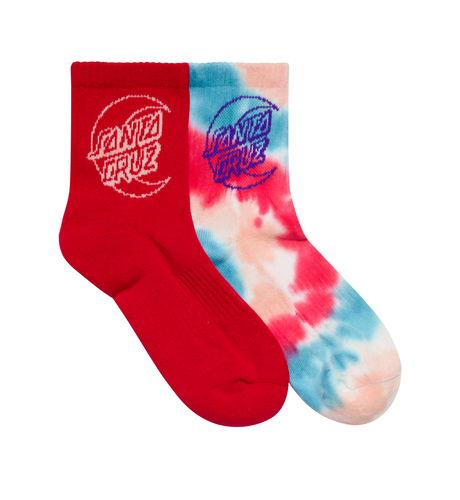 Santa Cruz Moon Dot Outline Mid Sock 2Pk (Yth 2-8) - Turquoise Tdye/Rose