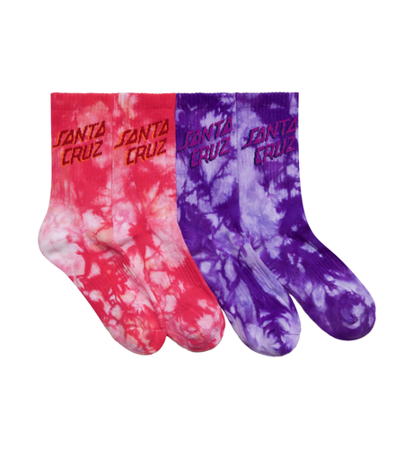 Santa Cruz Free Spirit Stack Crew Sock 2Pk (Yth 2-8) - Pink Coral/Iris Tdye