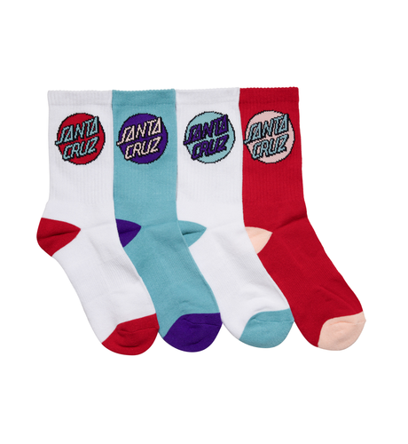 Santa Cruz Other Dot Crew Sock 4Pk (Yth 2-8) - Rose /Wht/Turq
